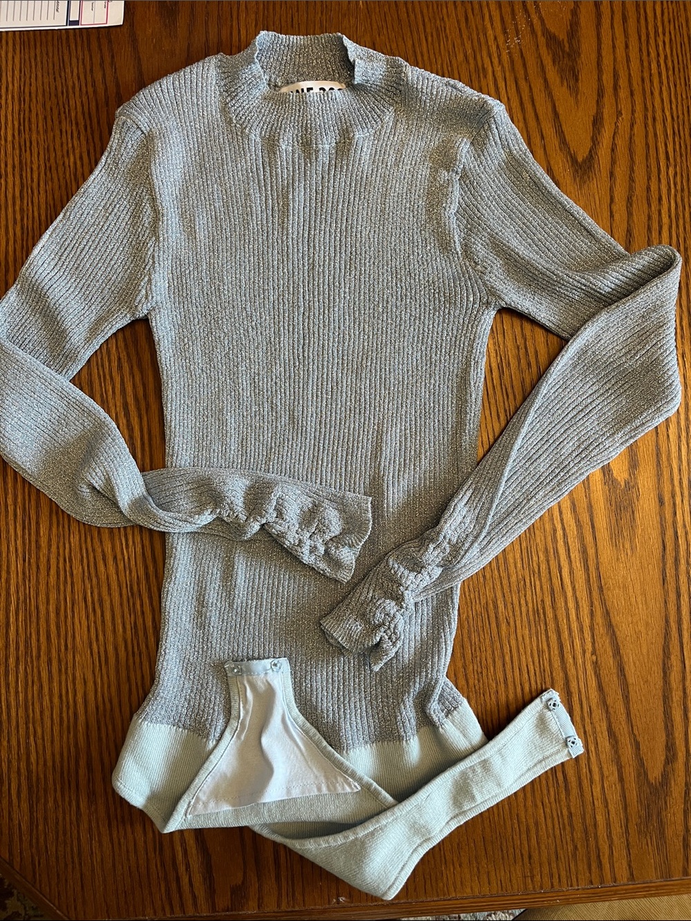 Light Blue Ribbed Mock Neck Women’s bodysuit